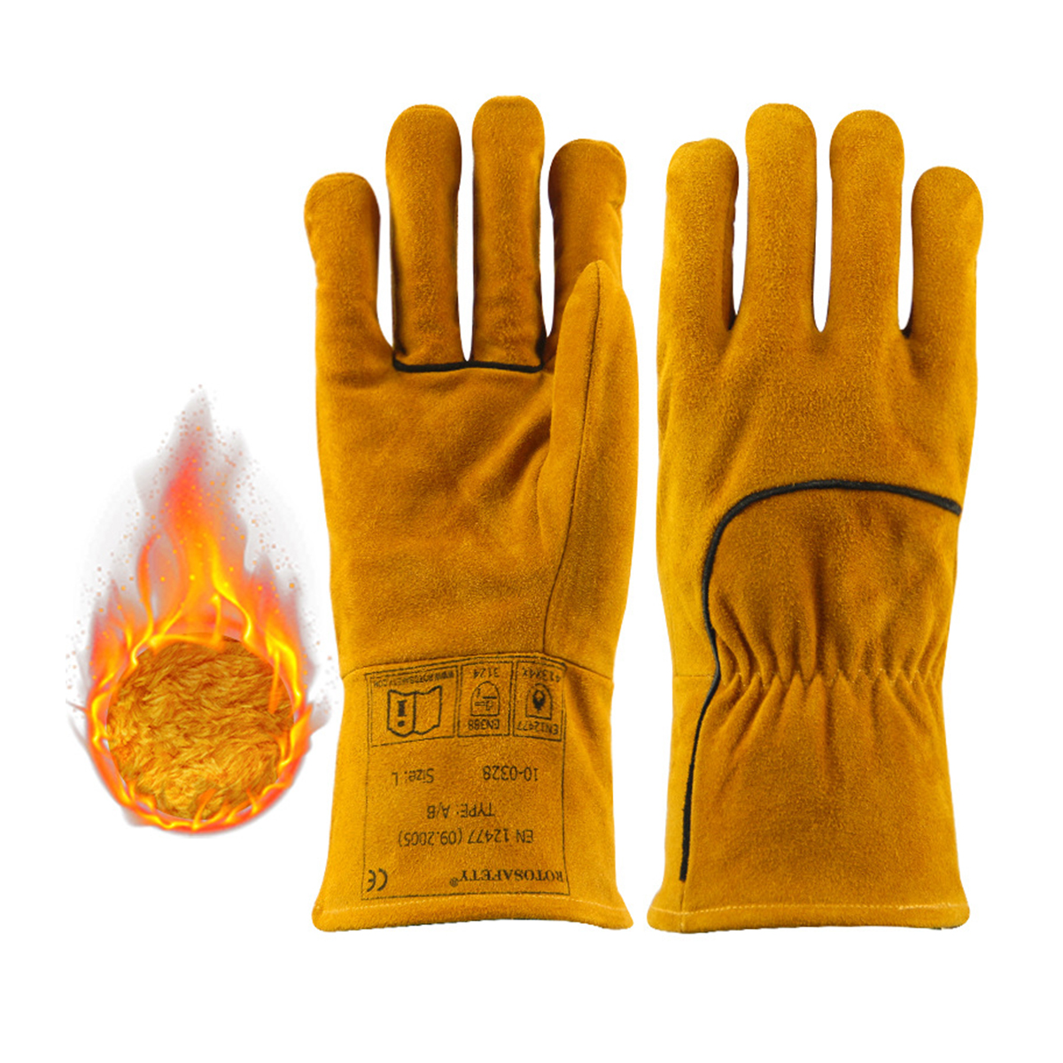 ស្រោមដៃ Welding Glove Leather Forge Heat Resistant Welding Glove for Mig, Tig Welder, BBQ, Furnace