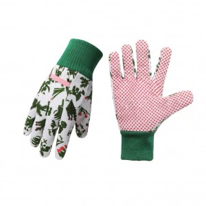 Gants de travail de jardinage de tissu de coton pointillé de PVC de prix bon marché pour des femmes