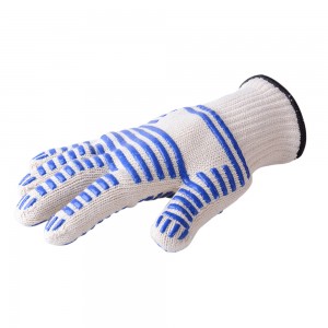Knit Gloves na may Blue Blocks sa Dalawang Gilid Pvc Dots Knitted Cotton Polyester Gloves para sa Pangkalahatang Layunin