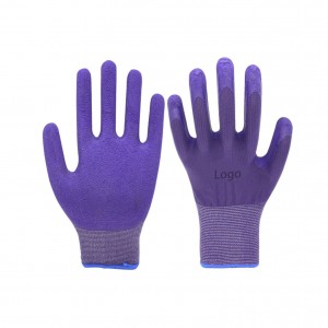 Light-grey Nylon Liner Coated Purple Foam Latex On Palm Glove Gardening Anti Slip Working Tool Glove