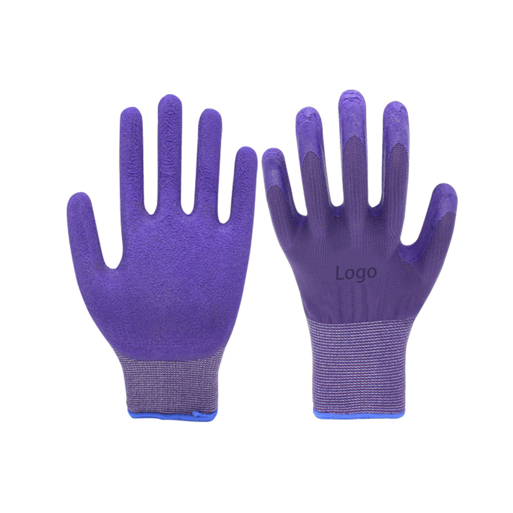 Hellgrauer Nylon-Liner, beschichtet mit lila Schaumlatex auf der Handfläche, rutschfester Gartenhandschuh für Arbeitsgeräte