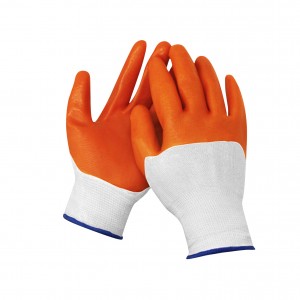 Long Cuff Heavy Duty Cotton Lining Orange Pvc රබර් සම්පූර්ණයෙන්ම ආලේපිත වැඩ අත්වැසුම්