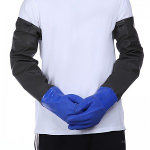 Extra dlhé gumené rukavice, rukavice odolné proti chemikáliám PVC opakovane použiteľné vodeodolné rukavice pre veľké zaťaženie s protišmykovou bavlnenou podšívkou