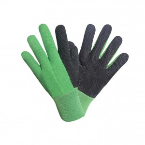 Kundenspezifische Mehrfarben-Leinwand-Baumwoll-PVC-Rosa-Punkt-Arbeits-Sicherheits-Handgriff-Bohrer-Baumwollgartenarbeit gepunktete Handschuhe