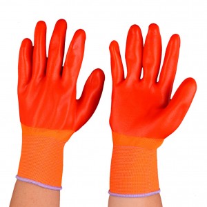 ПВЦ обложена портокалова најлон плетена заштитна работна ракавица