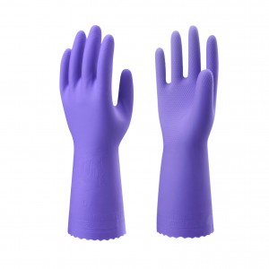 Cov hnab looj tes hauv tsev PVC, Reusable Dishwashing Gloves nrog Paj Rwb Flocked Liner, Non-Slip
