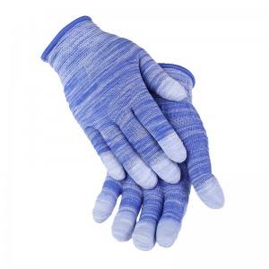 Anti-statiese handskoene Toppas vingerpunt koolstofvesels PU-bedekte ESD-veiligheidshandskoene