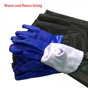Екстра долги гумени ракавици, ракавици отпорни на хемикалии ПВЦ за повеќекратна употреба Тешки водоотпорни ракавици со памучна обвивка против лизгање