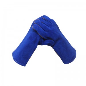 Ingwanti tal-Iwweldjar Ġilda Reżistenti għas-Sħana Blue Welding Glove