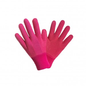 Προσαρμοσμένο πολύχρωμο βαμβακερό καμβά Pvc Pink Dots Τρυπάνι χειρολαβής ασφαλείας Βαμβακερά γάντια κηπουρικής