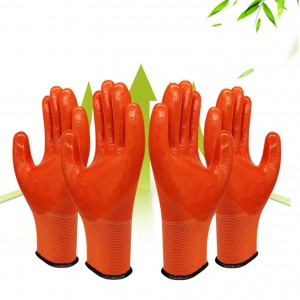 Lang manchet Swaardiens-katoenvoering Oranje Pvc-rubber volledig bedekte werkhandskoen