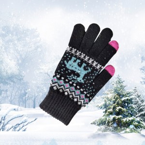 Mănuși tricotate de iarnă cu logo personalizat ecran tactil Manșetă elastică moale și termică Texting Mănuși anti-alunecare pentru femei bărbați
