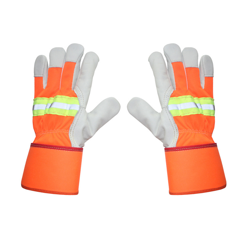 Оранжеви кожени светлоотразителни ръкавици за тежкотоварни монтажници