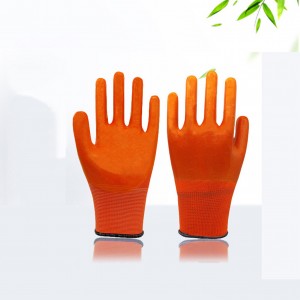 Long Cuff Heavy Duty Cotton Lining Orange Pvc Rubber Coated Fully Work Glove