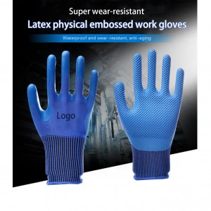 Lớp phủ không trượt màu xanh Nylon đan cao su Lòng bàn tay tráng cao su Crinkle Bảo vệ an toàn Găng tay làm việc
