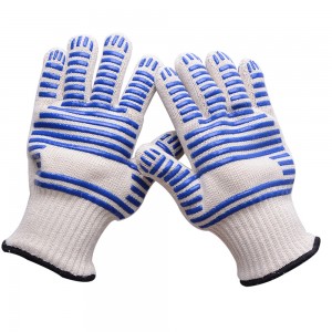 Gebreide handskoene met blou blokkies aan twee kante Pvc-punte Gebreide katoen-polyesterhandskoene vir algemene doeleindes