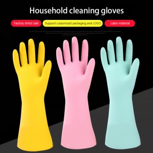 Custom Color Reusable Waterproof Rubber Kitchen Soft Cotton Flock Lining Cleaning Dishwashing Household Latex Gloves