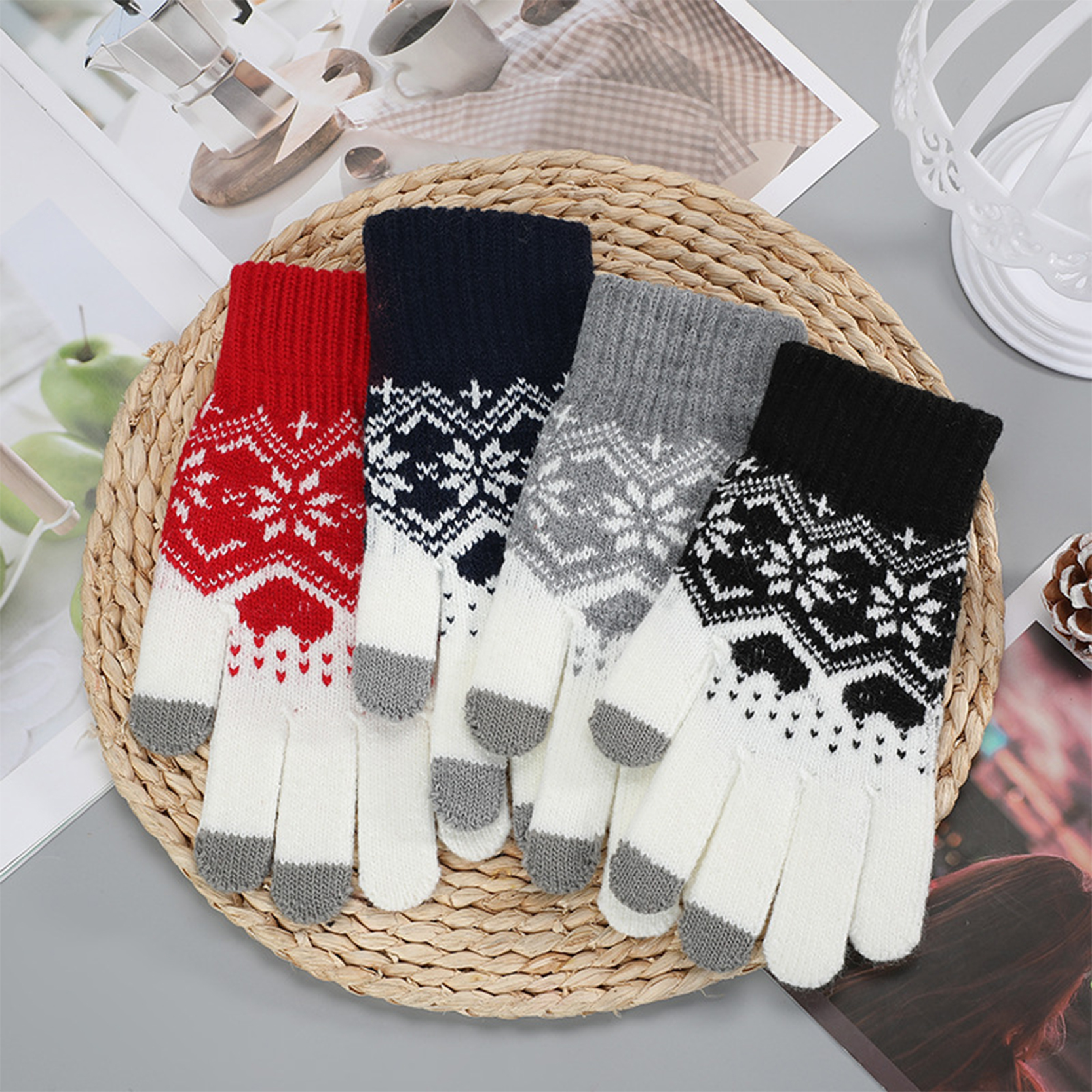 Touch Screen Gloves Snow Flower, Warm Knit Winter Winter Christmas Gifts Stocking Stuffers para sa Babae