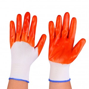 Оранжеви найлонови плетени защитни работни ръкавици с PVC покритие