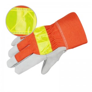 Оранжеви кожени светлоотразителни ръкавици за тежкотоварни монтажници