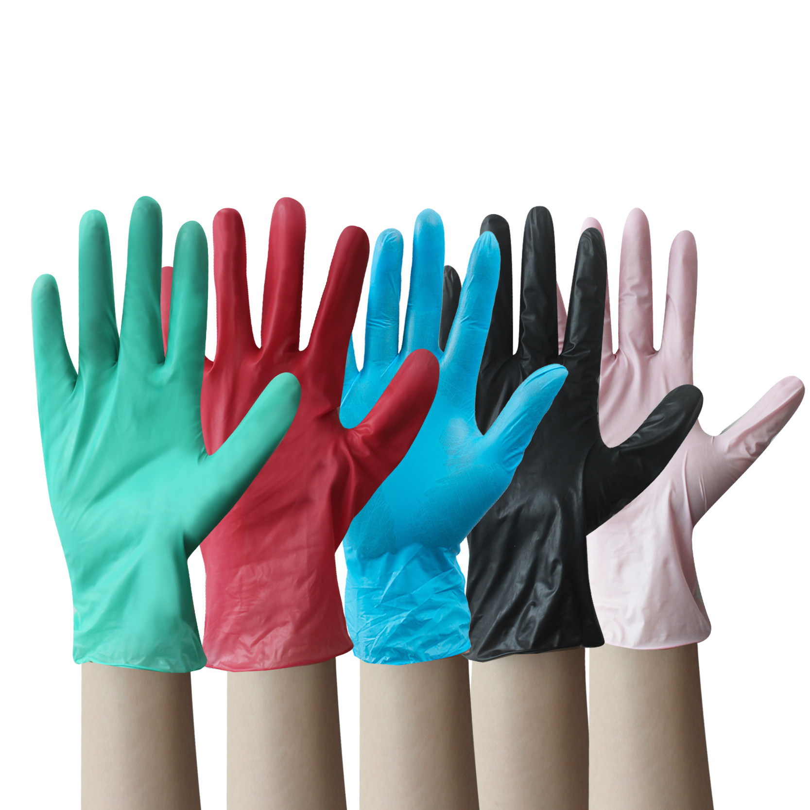 China Fctory jednorazové vyšetrovacie nitrilové rukavice, čierne, červené, modré, ružové