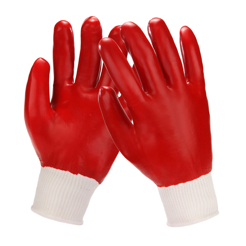 Anti oil cotton liner knit wrist working pvc fully coated industrial gloves