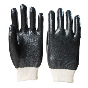 Anti oil cotton liner knit wrist working pvc fully coated industrial gloves