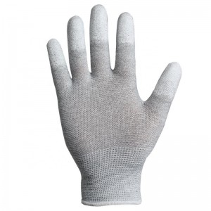 Anti-static Grey PU ເຄືອບ Polyester Top Fit ຖົງມືຄວາມປອດໄພໃນການເຮັດວຽກ