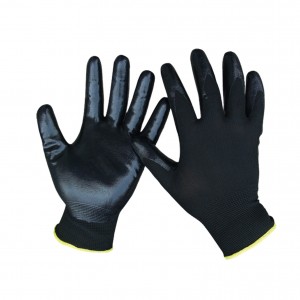 Schwarze, abriebfeste, rutschfeste Nylonstrick-Handflächen für den Bau, Garten, Angeln, Sicherheitsarbeit, Nitril-beschichtete Handschuhe