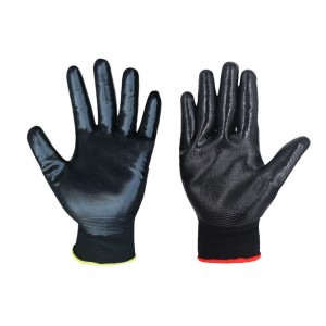 Schwarze, abriebfeste, rutschfeste Nylonstrick-Handflächen für den Bau, Garten, Angeln, Sicherheitsarbeit, Nitril-beschichtete Handschuhe