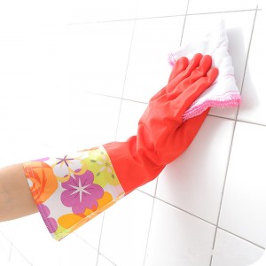 Ръкавици за миене на съдове Голям дълъг маншет и флок подплата Домакински почистващи ръкавици