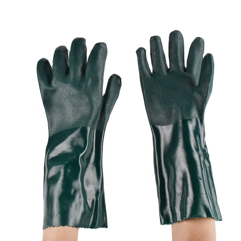 Global hotsale red 30cm ang haba water proof PVC sandy industry tapos dipped safety gloves