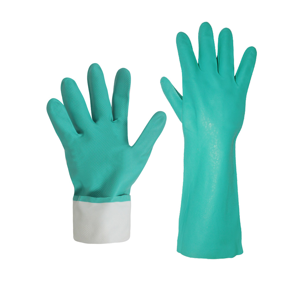 Green Safety Work Gloves Nitrile Gloves na May Lining Itinatampok na Larawan
