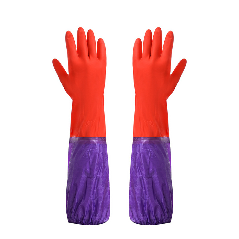 Гореща разпродажба 68 см червени PVC ръкавици за защита на ръцете Индустриални ръкавици с изключително дълъг ръкав Ръкавици с PVC покритие