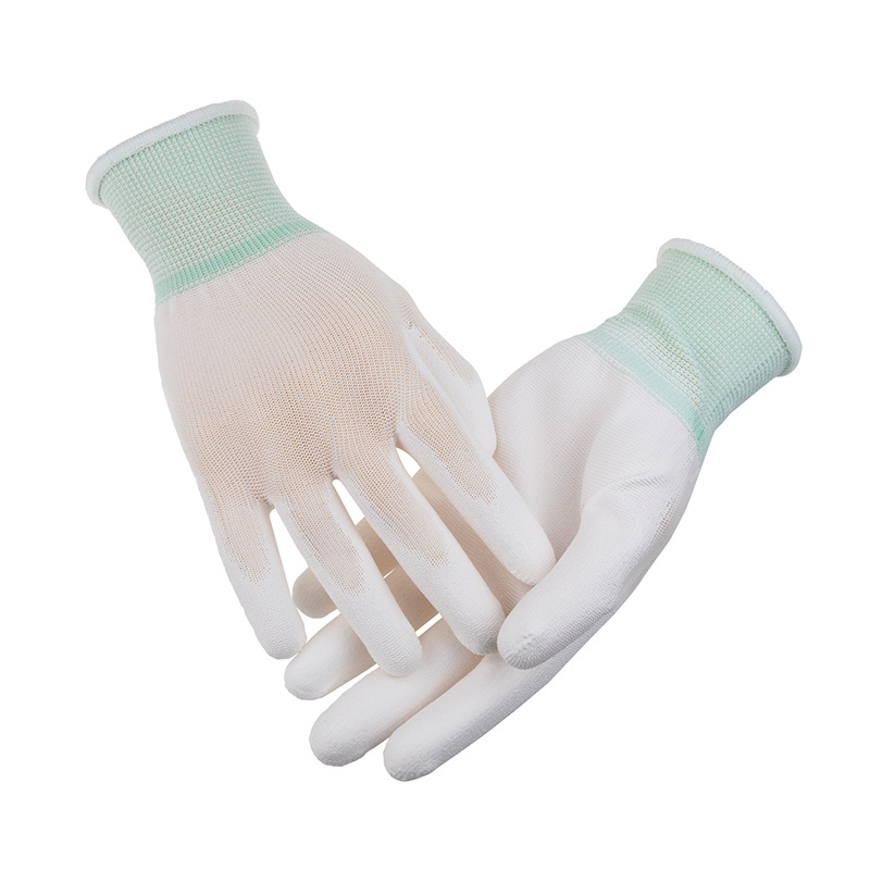 Hot Sell ESD odolné voči opotrebovaniu Antistatické rukavice Pu Plam Coating Nylon PU Coated Rukavice Antistatická konštrukcia