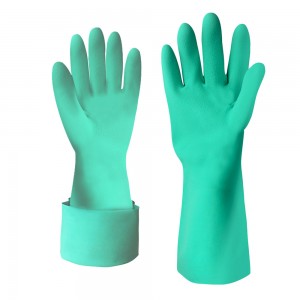Green Nitrile Reusable Household Kitchen Waterproof Dishwashing Gloves