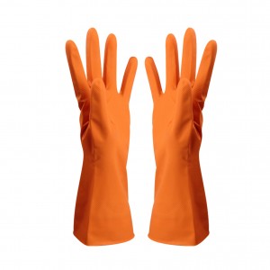 Orange flocklined household rubber gloves domestic garden colour industrial latex