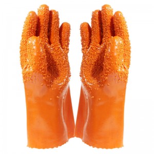Oranje verhoogde afwerking PVC-gecoate handschoen Pvc-industriehandschoenen