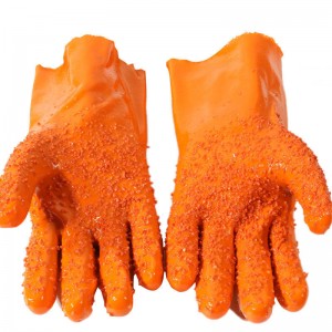 Guantes recubiertos de PVC con acabado en relieve naranja Guantes industriales de PVC