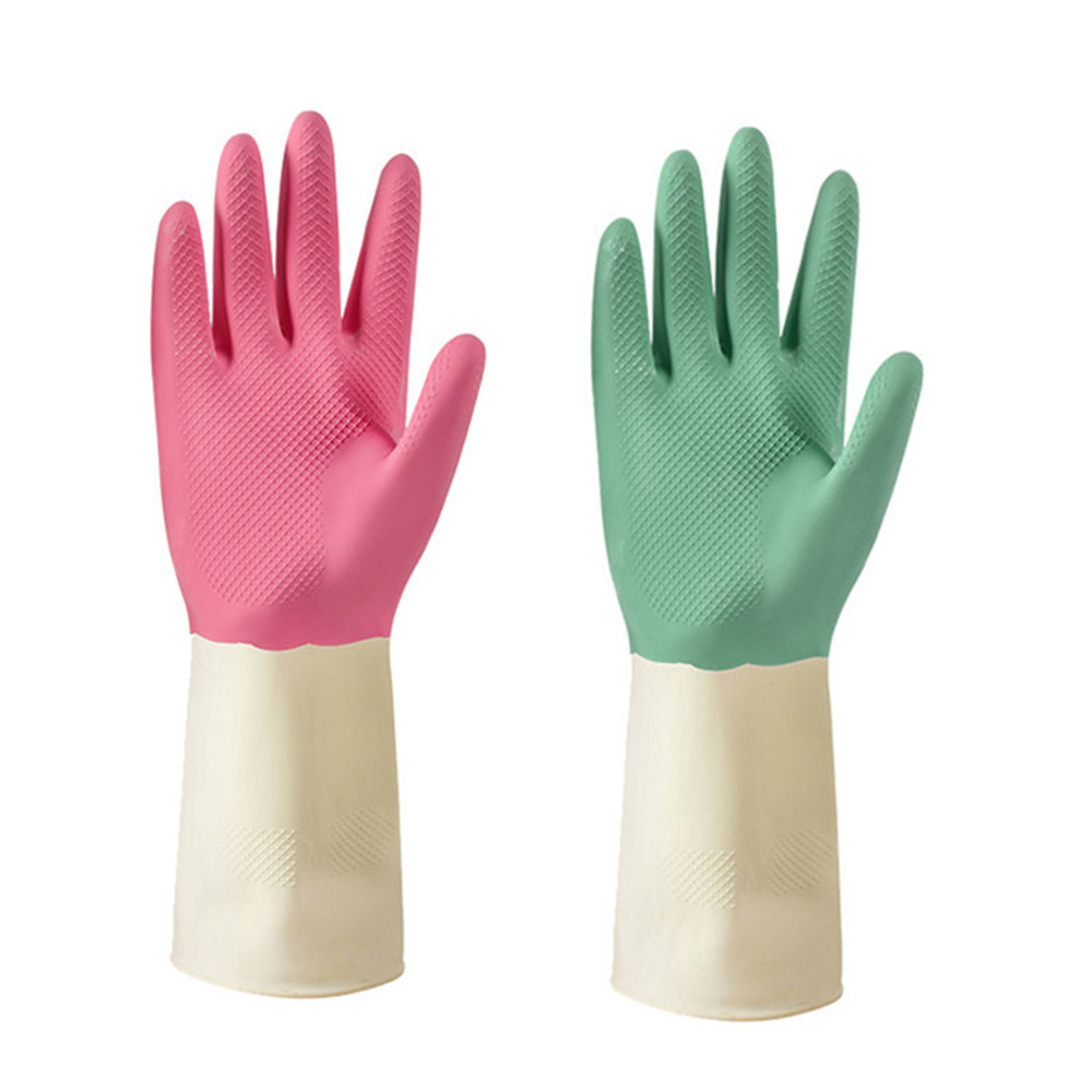 Ružovo biele dvojfarebné latexové rukavice na umývanie riadu pre domácnosť