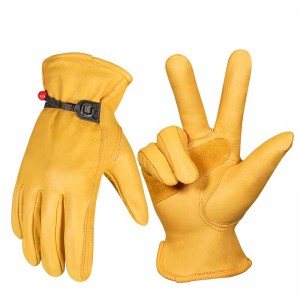 Premium Gelb Vollnarben Rindsleder Gabelstapler Fahrer Handschuhe mit Handgelenkverschluss Schutzleder Arbeitshandschuhe