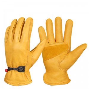 Първокласни жълти пълнозърнести телешки ръкавици за водач на мотокар, със затваряне на китката, защитни кожени работни ръкавици