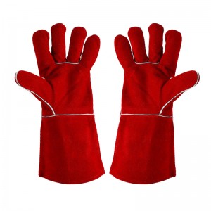 赤い溶接用手袋 牛スプリットレザー作業用手袋 革製安全作業用手袋