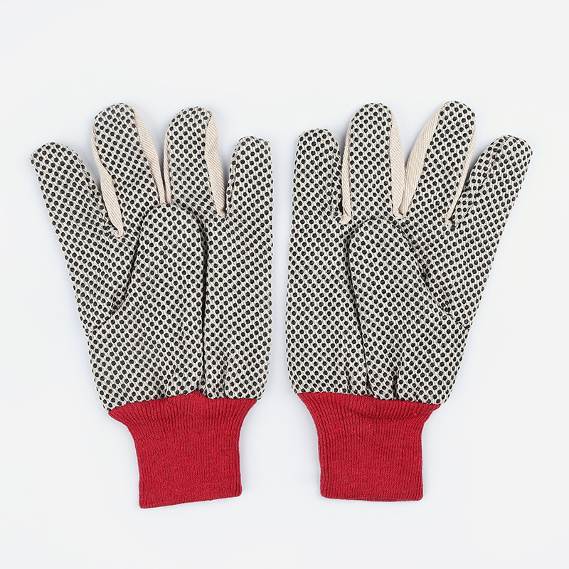 Rot-weiße gepunktete PVC-Drill-Handschuhe, Handgelenk-Arbeitshandschuhe, Handschutz, Strickhandschuhe, Baumwolle und Poly-Baumwollgewebe, alle Größen