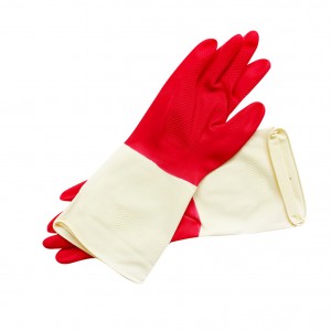 Червени и бели работни двуцветни индустриални латексови ръкавици