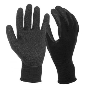Red nylon mechanics exfoliating Anti slip black latex coated crinkle work construction glove