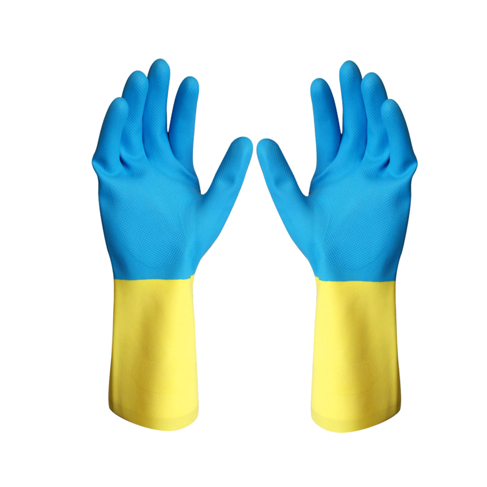 Široko používané modré žlté dlhé latexové gumené rukavice neoprénové priemyselné latexové rukavice veľkoobchod