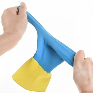 Kaylap nga Gigamit nga Blue Yellow Long Latex Rubber Gloves Neoprene Industrial Latex Glove Wholesale