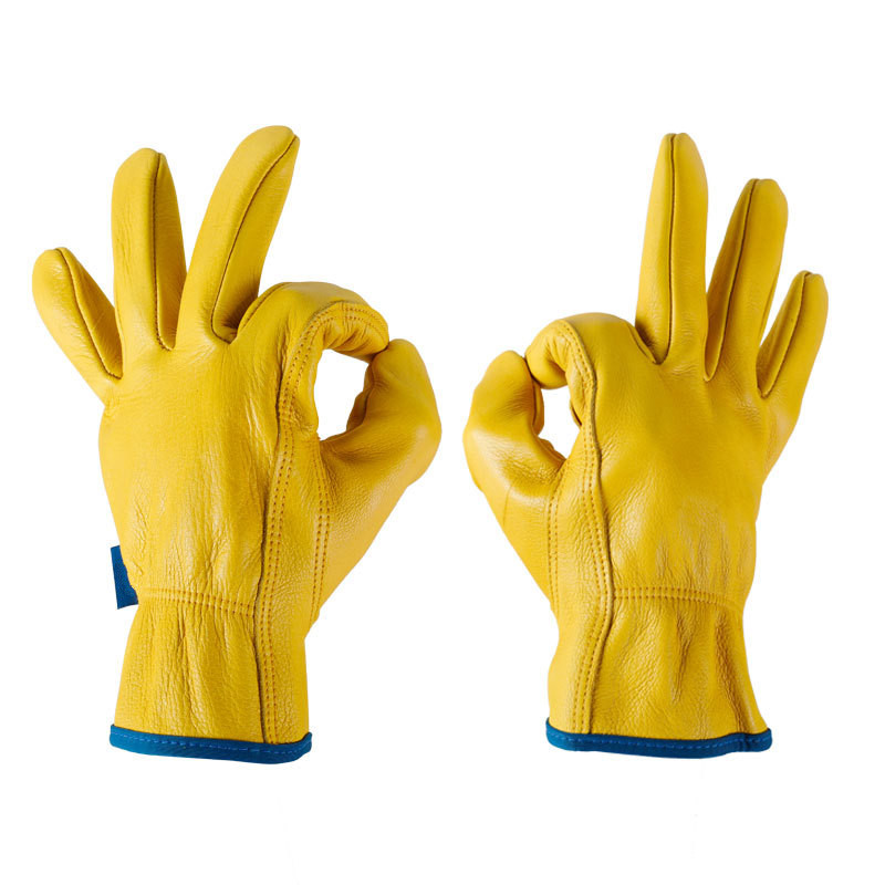 Yellow Truck Leather Driver Contruction Gloves Safety Cow Split Leather Gloves Men