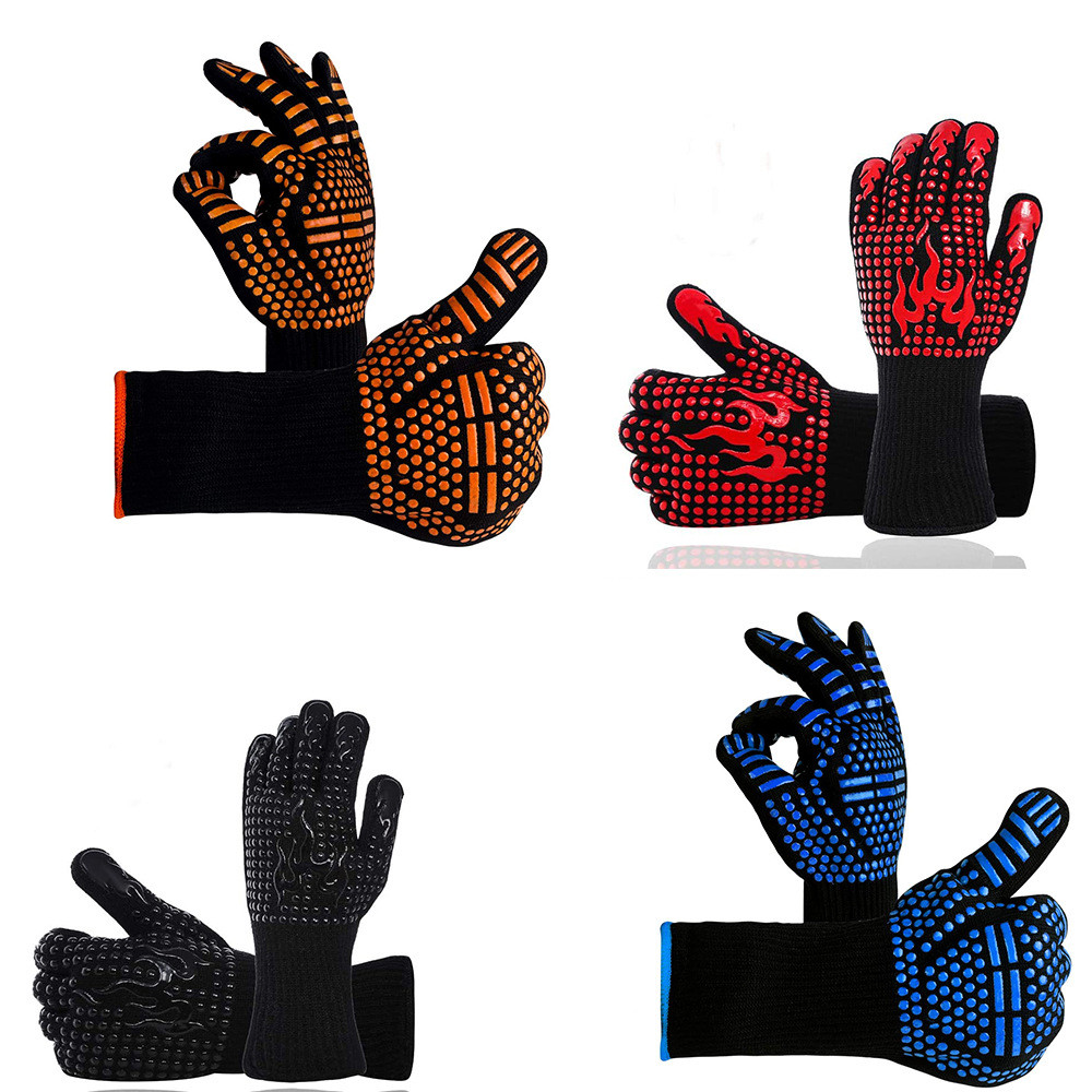 Ръкавици за барбекю, 1472°F Топлоустойчиви ръкавици за грил Силиконови неплъзгащи се ръкавици за фурна Дълги кухненски ръкавици за барбекю, готвене, печене, рязане